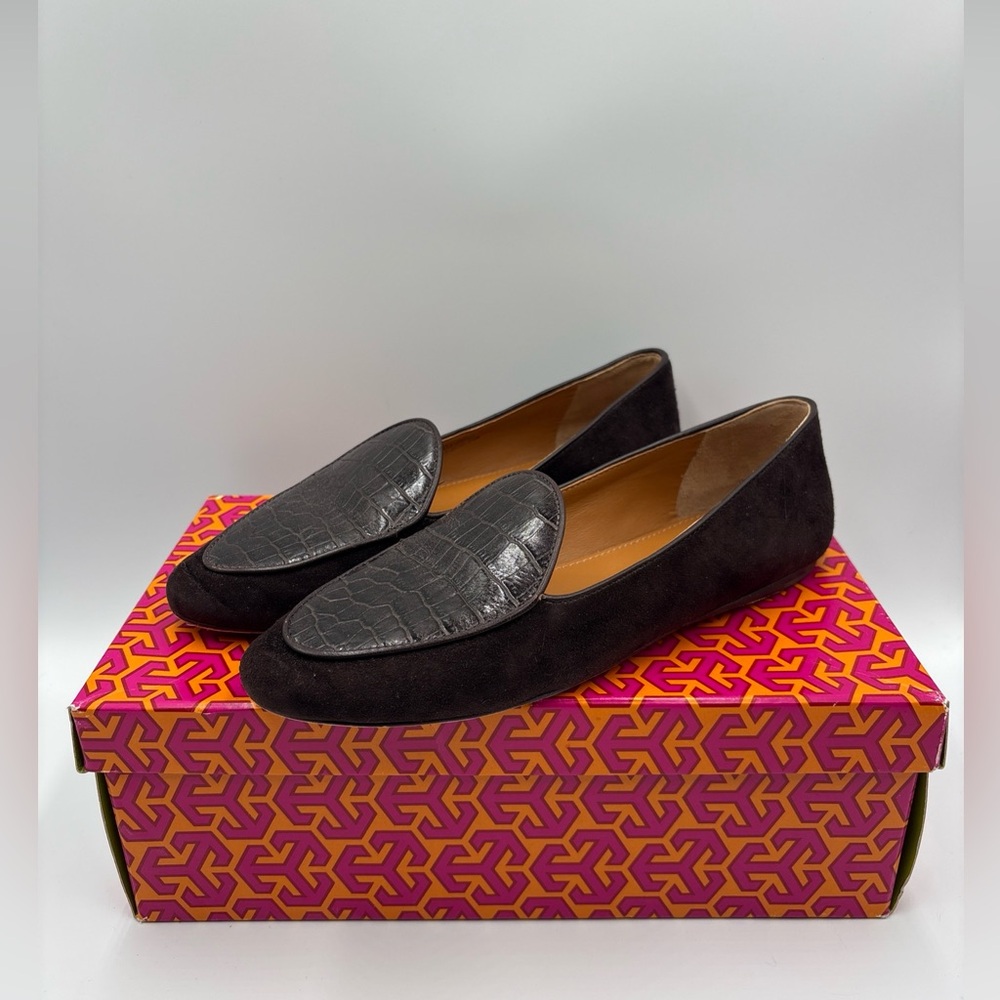 Tory Burch Women's Benton Apron Toe Loafers Flats Brown Shoes Size 7.5